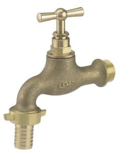 Robinet d'arrosage brossé  15X21 coté arrivée d'eau-20X27 coté branchement du tuyau d'arosage