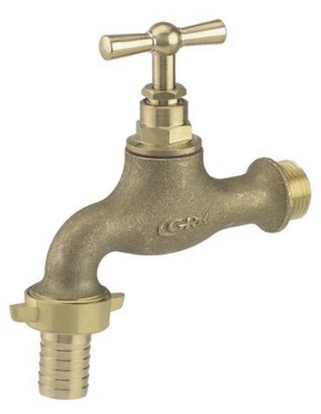 Robinet d'arrosage brossé  15X21 coté arrivée d'eau-20X27 coté branchement du tuyau d'arosage