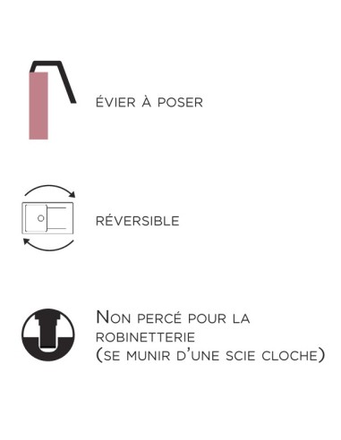 Evier à poser 2 cuves MONTREAL Résine 120 cm coloris blanc uni