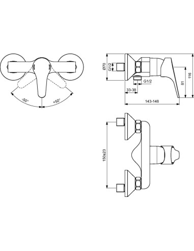 Mitigeur de douche mural Ulysse chrome - Ideal standard