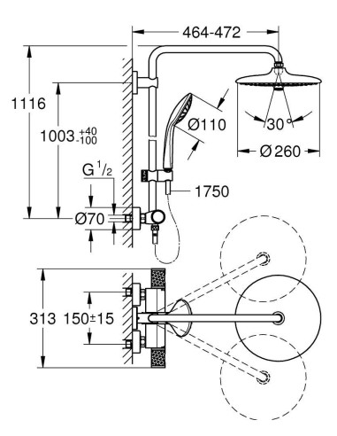 Colonne de douche thermostatique EUPHORIA - Grohé
