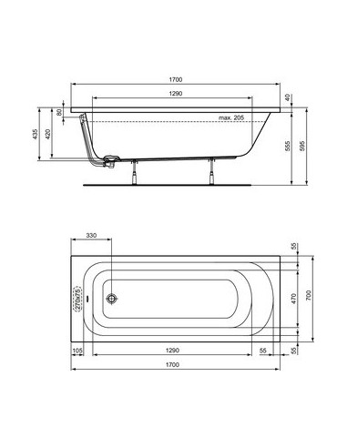 Baignoire acrylique Ulysse 70 ou 75 x 170 cm - Ideal standard