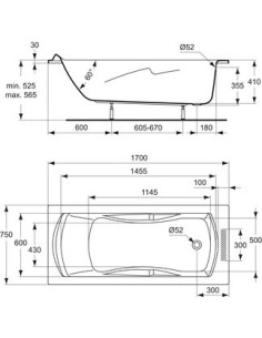 Baignoire acrylique Ulysse  75 x 170 cm avec accoudoirs - Ideal standard 2