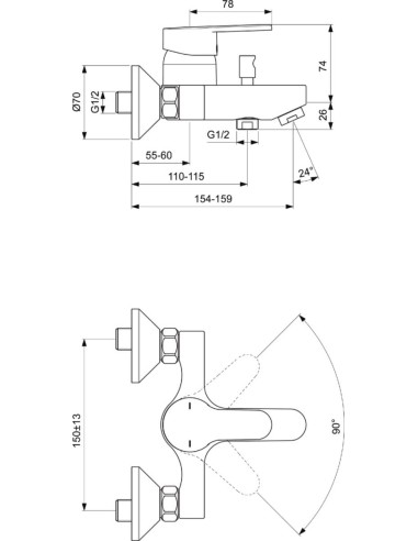 Mitigeur de baignoire mural OLYOS - Ideal standard
