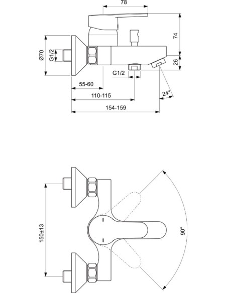 Mitigeur de baignoire mural OLYOS - Ideal standard