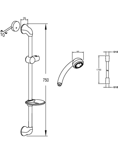 Barre de douche BASIC 2 3 jets - Jacob Delafon