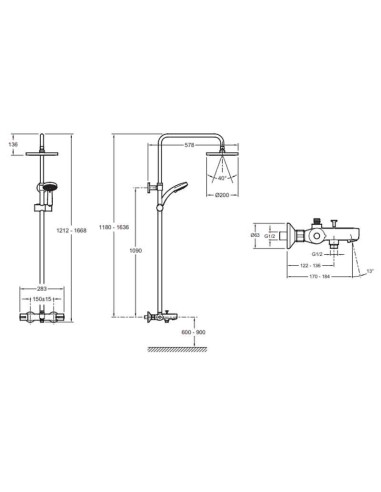 Colonne de baignoire tête ronde avec mitigeur thermostatique JULY  4  jets - Jacob Delafon