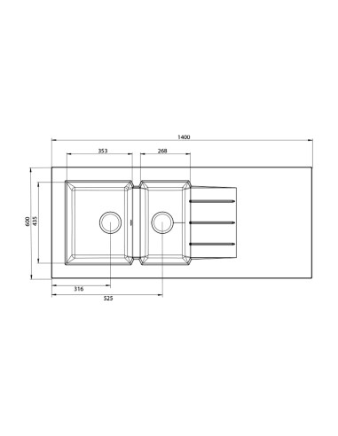 Evier résine 2 cuves ONTARIO 140 cm blanc