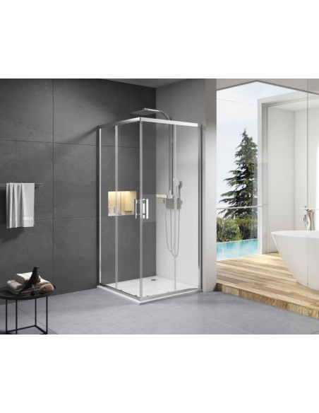 Paroi de douche Alterna Concerto accès d'angle coulissant L 90 x H 195 cm profilé argent brillant verre transparent